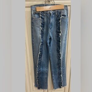 Carmar Blue Straight Leg Jeans with Ruffle Detail